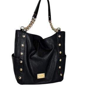 Michael Kors Astor Large Studded Tote Black Pebbled Leather Shoulder Bag Gold